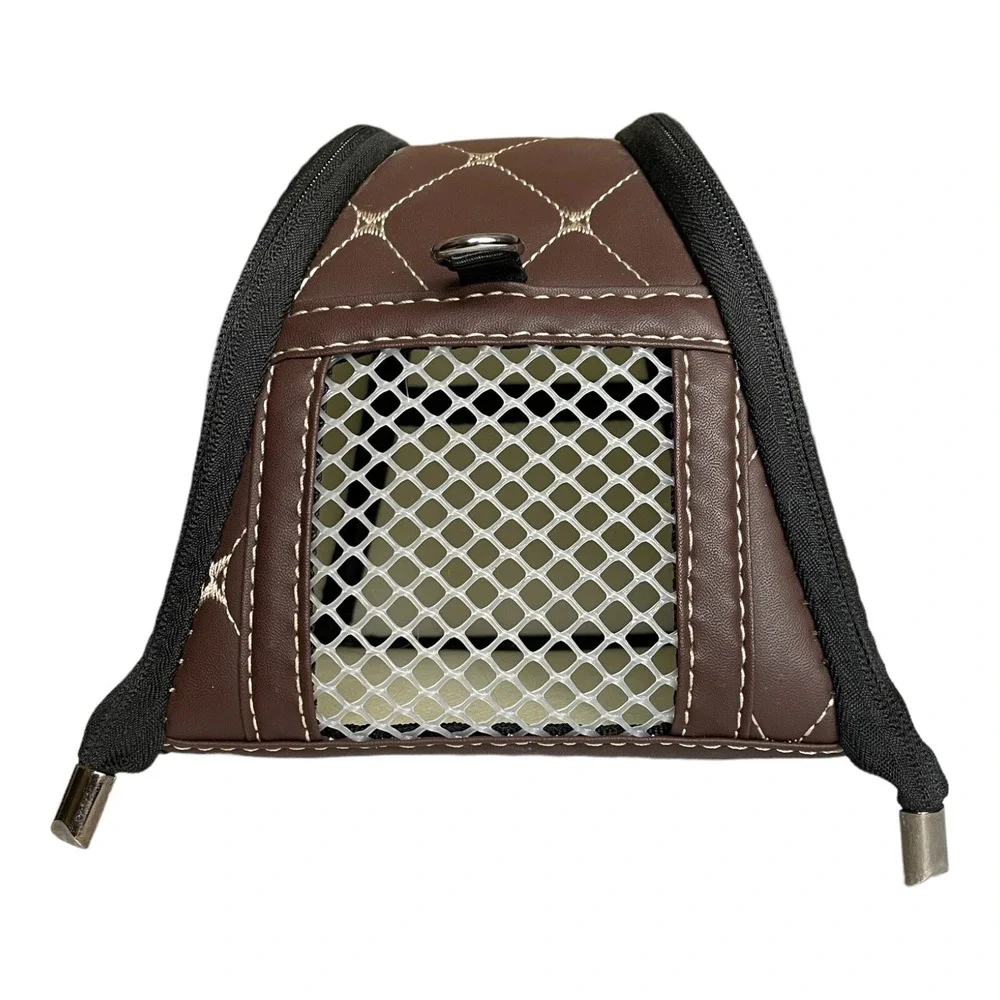 Small Pet Carrier Travel Bag Strap Hamster Gerbil Mouse Ventilated Brown Vinyl